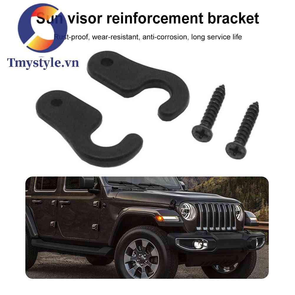 2 Móc Kẹp Tấm Che Nắng Bằng ABS Màu Đen Cho Wrangler JK JL JT After 2007