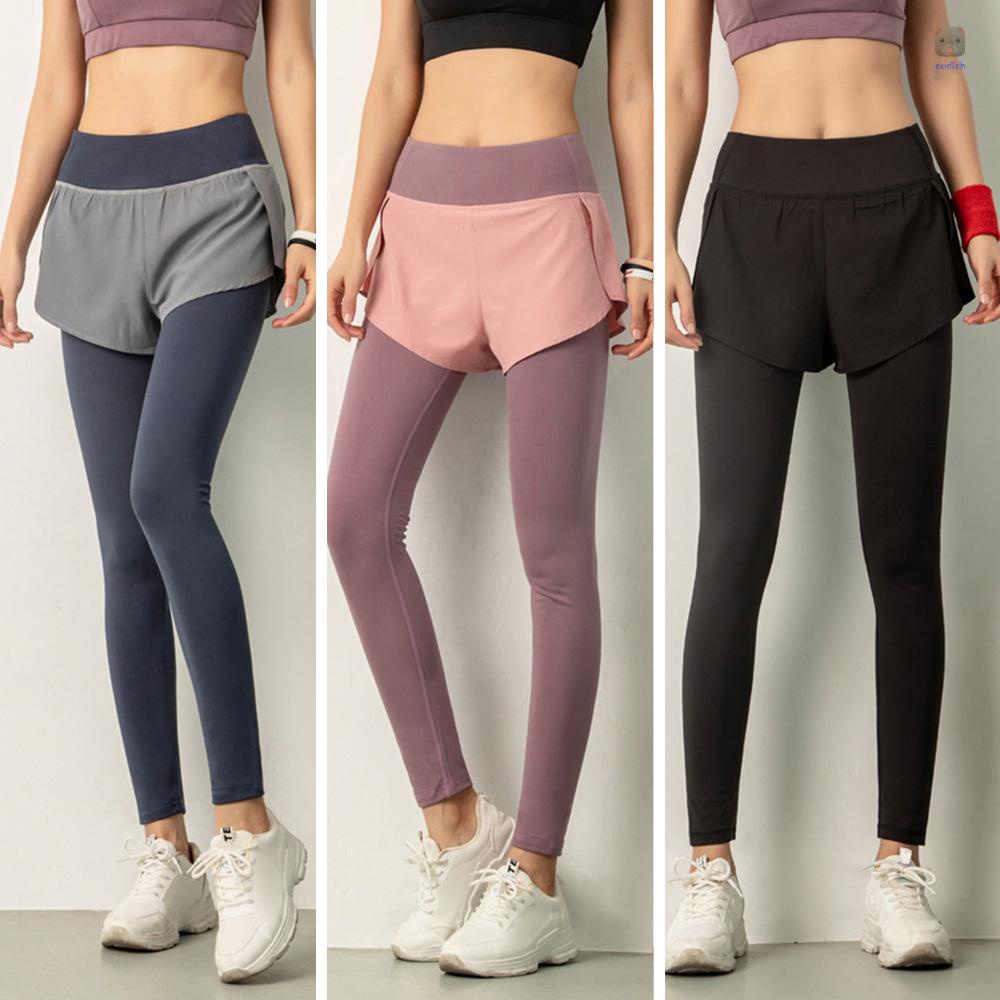 Quần Legging Thể Thao 2 Trong 1 Lưng Cao Co Giãn Tốt Nhanh Khô Không Đường May Thời Trang Cho Nữ