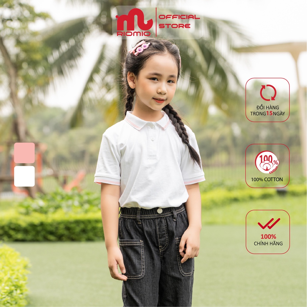 Áo Polo bé gái Riomio 100% cotton thấm hút mồ hôi mềm mịn thoáng mát đi học đi chơi RA506