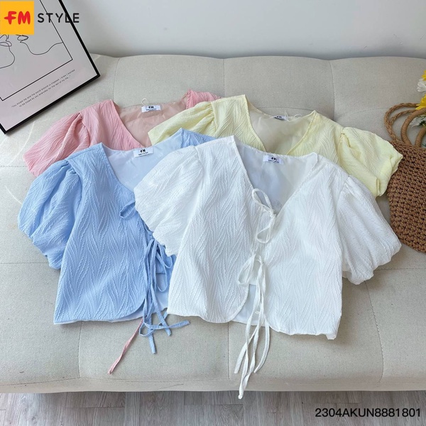 Áo kiểu nữ FM Style dáng croptop cột dây tay phồng phong cách tiểu thư sang chảnh 23042561