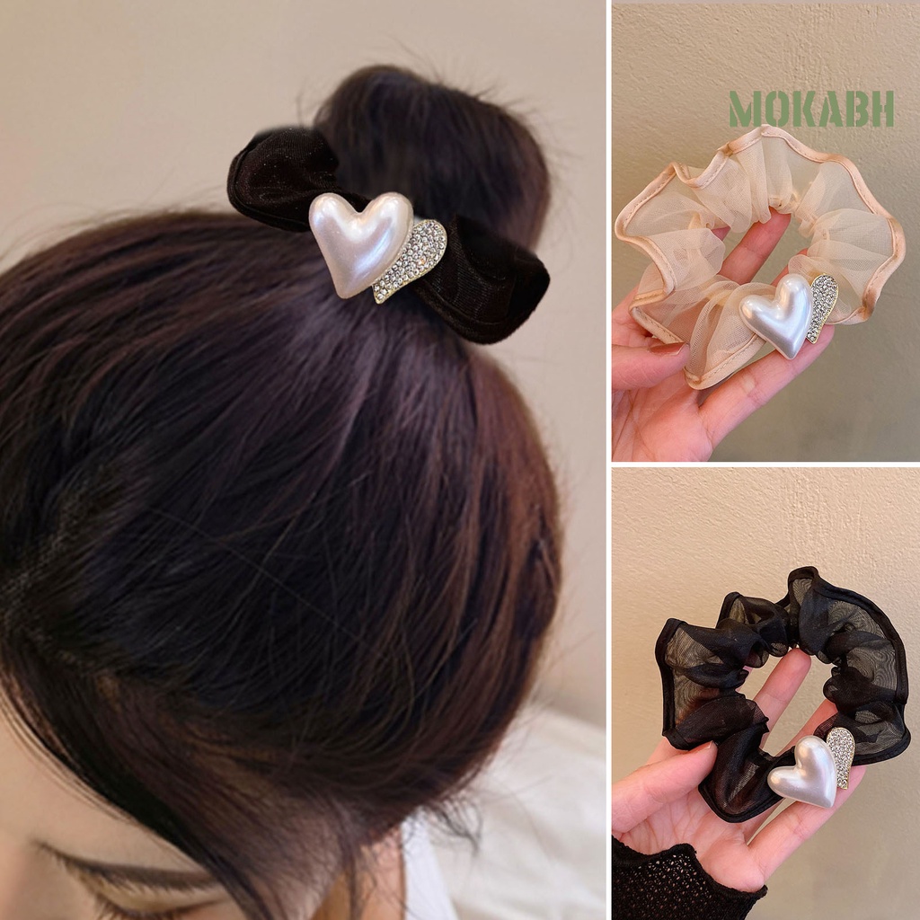 Dây Cột Tóc Co Giãn Cao Họa Tiết Trái Tim Đôi Lấp Lánh