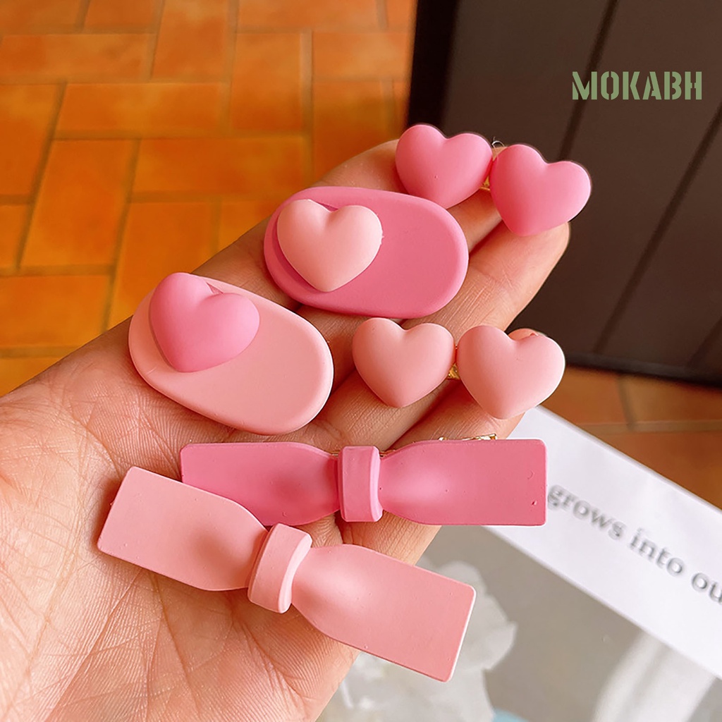 1 Cặp Kẹp Tóc Nhựa Họa Tiết Hoa / Trái Tim / Nơ Bằng Kim Loại Dễ Thương