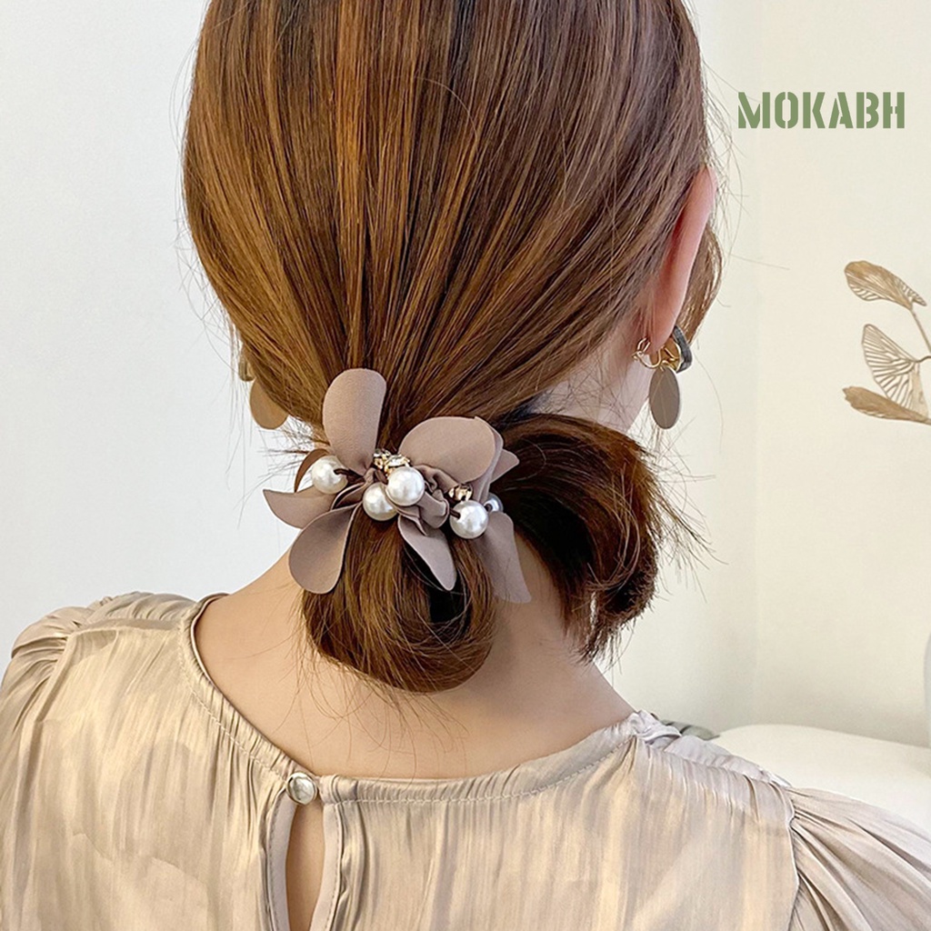 [Mok Abh] Băng Đô Cài Tóc Đuôi Ngựa Đính Đá Giả Ngọc Trai Không Phai Thanh Lịch Quyến Rũ Dùng Chụp Ảnh