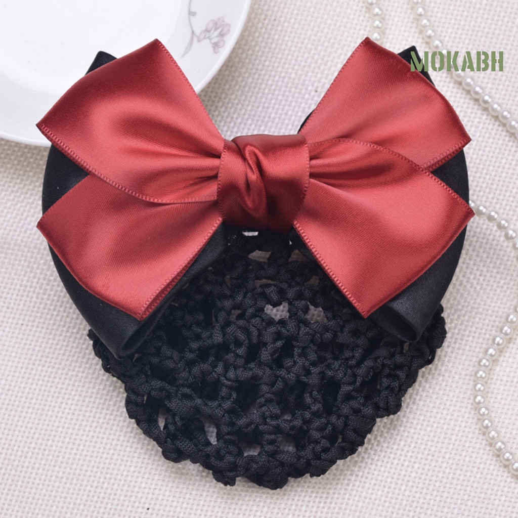 [Mok Abh] Mũ Lưới Thắt Nơ Họa Tiết Sọc Màu Sắc Tương Phản Chống Trượt Trang Trí Tóc Dành Cho Y Tá