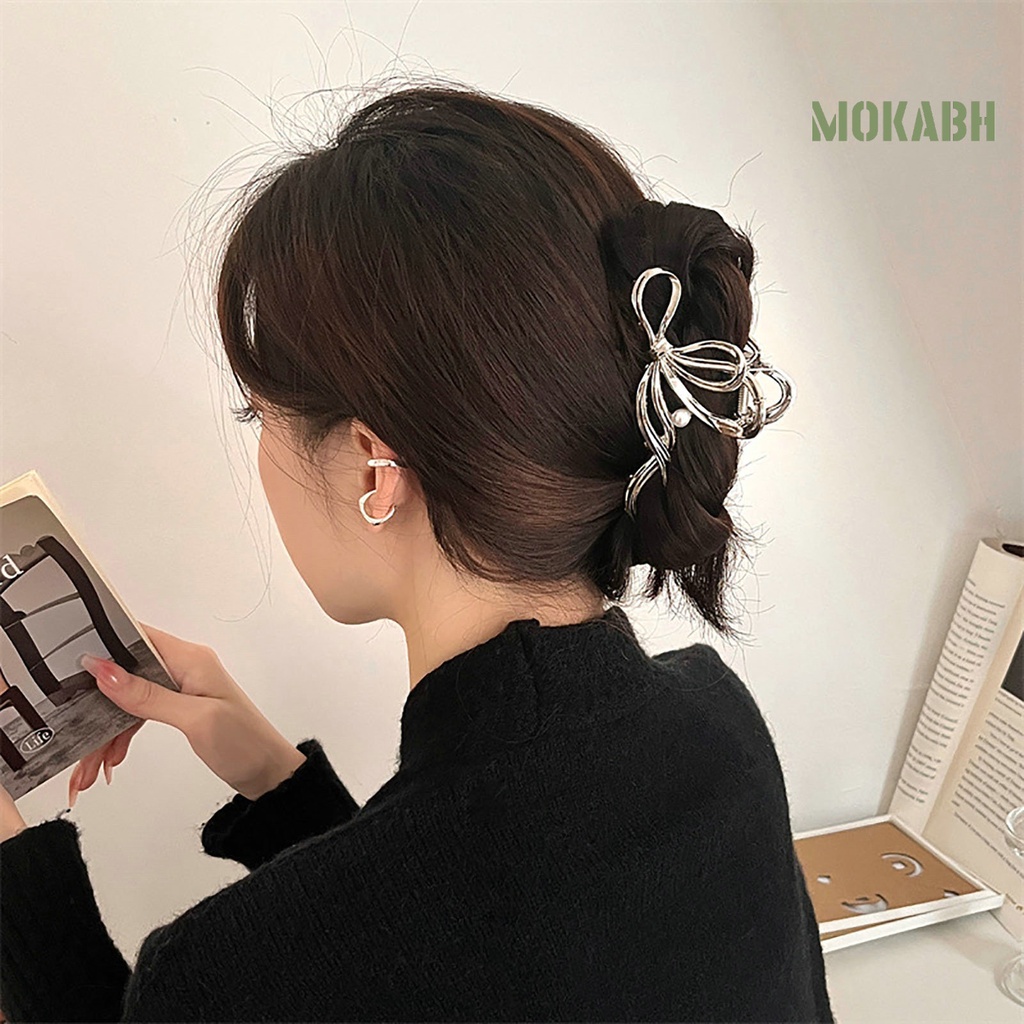 Kẹp Tóc Dạng Nơ Màu Trơn Chống Gỉ Có Răng Cưa Mạnh Mẽ Dành Cho Nữ