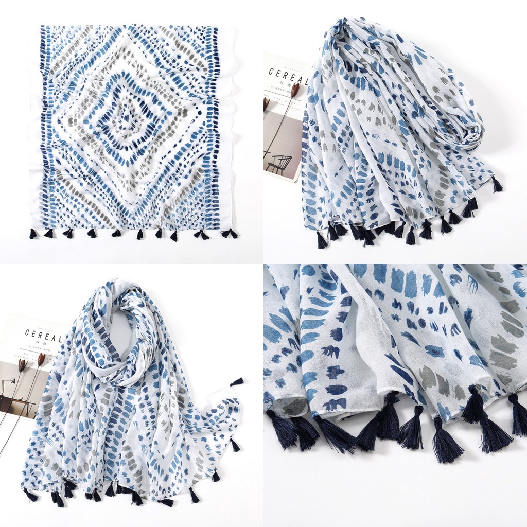 Khăn Choàng Nhẹ In Màu Nhuộm Họa Tiết Hình Học Thời Trang Xuân Hè Thoáng Khí Cho Nữ