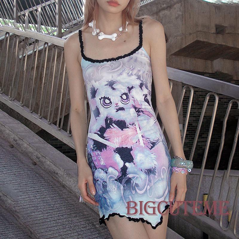 Đầm Ôm Không Tay In Họa Tiết Hoạt Hình Thời Trang Mùa Hè Dành Cho Nữ