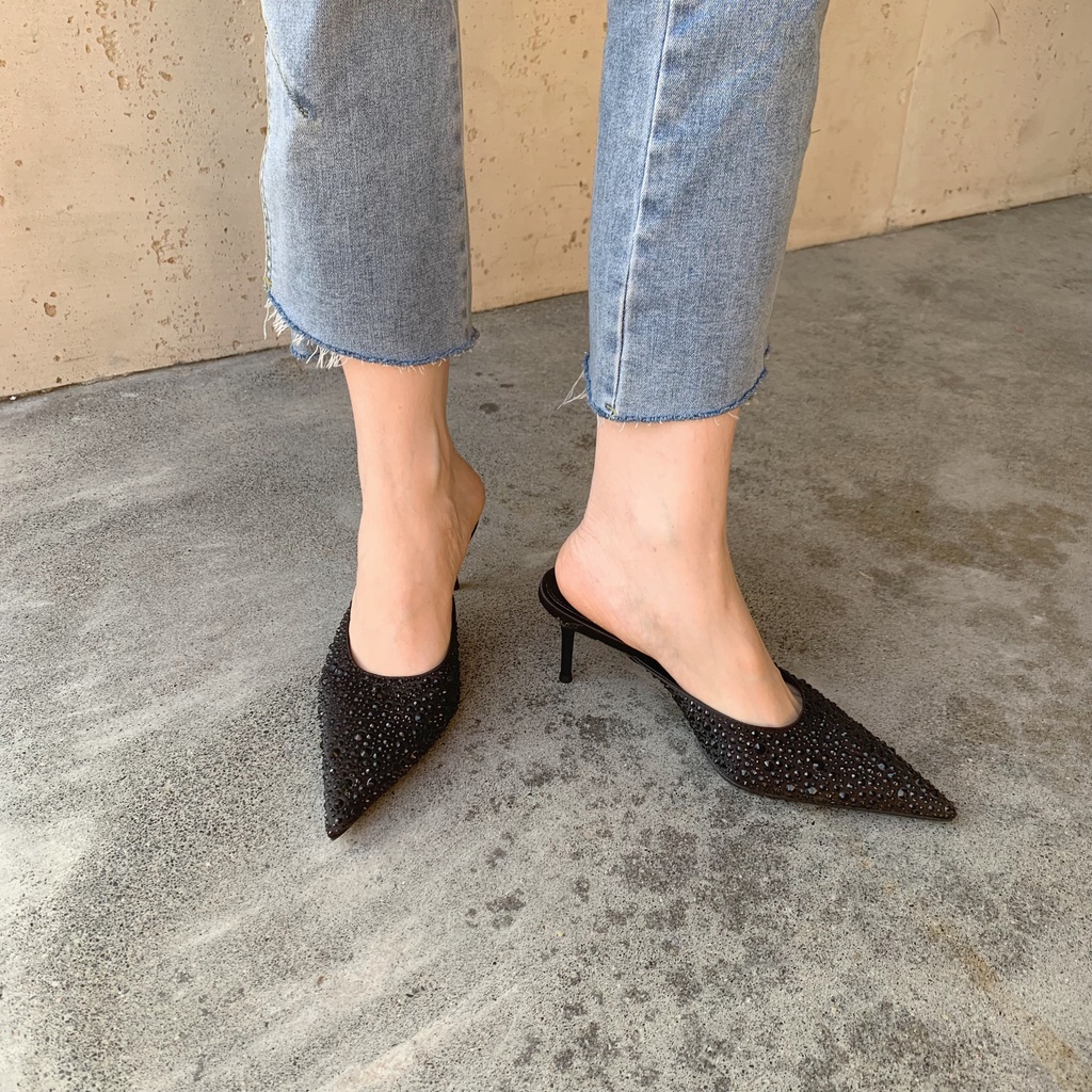 Dép Cao Gót Mũi Nhọn Đính Đá Phong Cách Âu Mỹ Thời Trang Mùa Xuân 2023