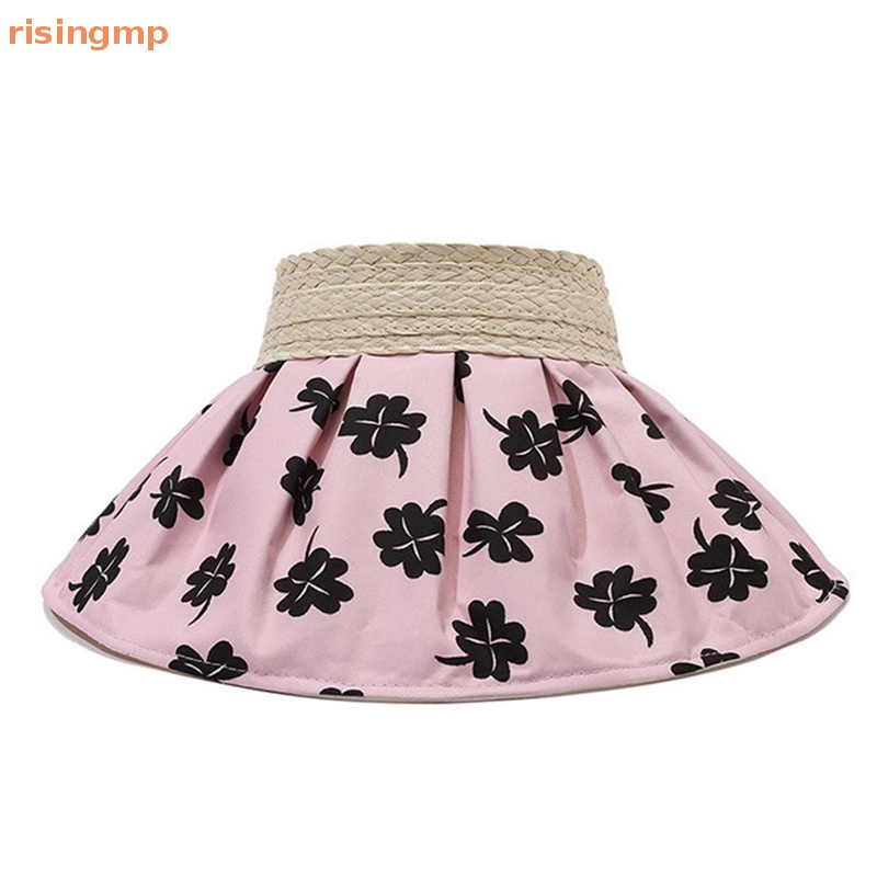 [risingmp] Mũ Vành Rộng Hở Chóp Hình Cỏ Bốn Lá Mùa Hè Có Thể Điều Chỉnh Keo Dán Màu Trắng Dành Cho Bạn Nữ Đi Biển Du