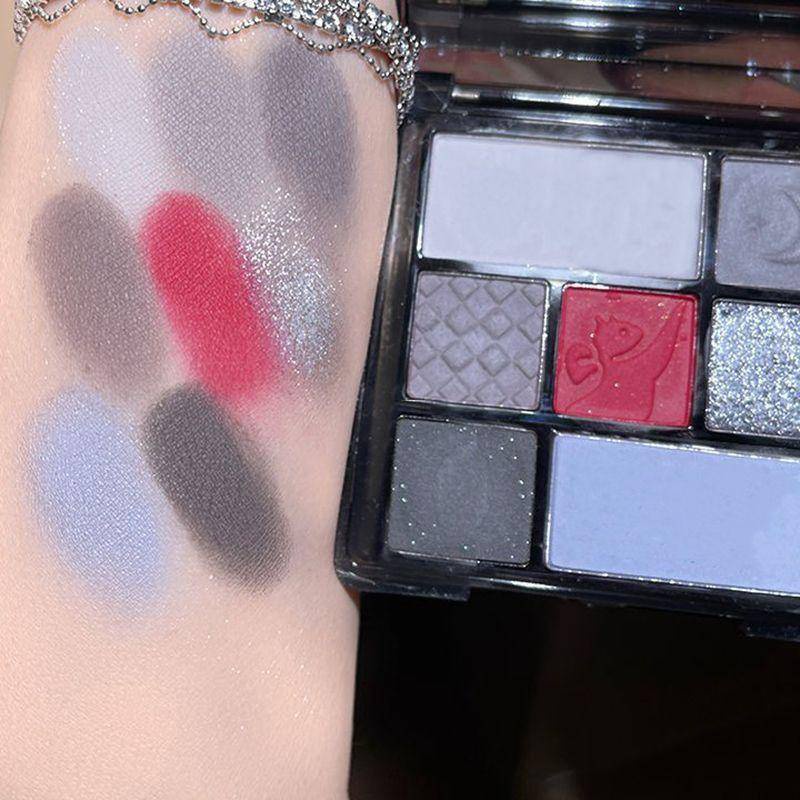 Bảng phấn mắt màu lì ánh ngọc trai tông đất đỏ đen trang điểm mắt khói