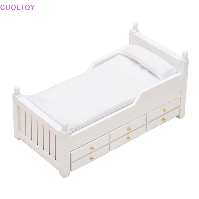 Giường Ngủ Màu Trắng Có Ngăn Kéo Dùng Trang Trí Nhà Búp Bê Tỷ Lệ 1: 12