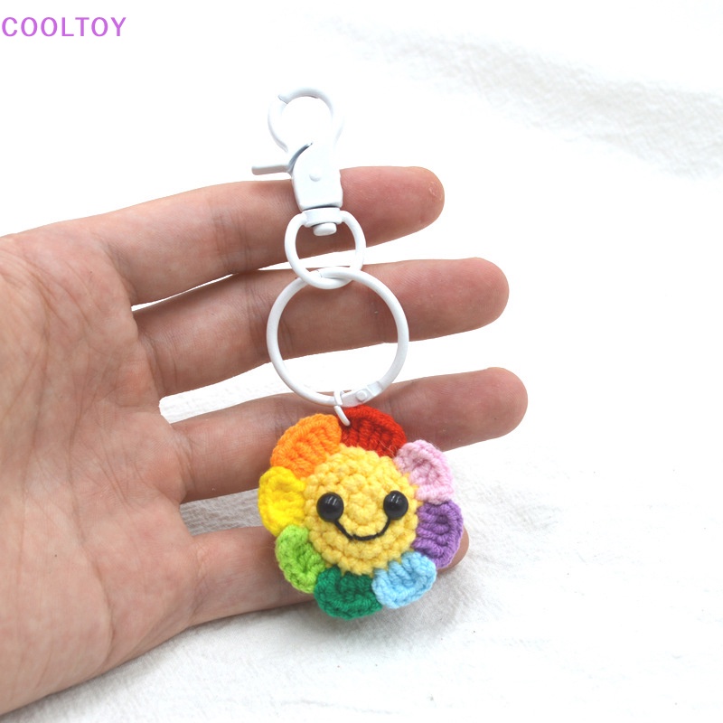 Cooltoy Móc Chìa Khóa Xe Hơi / Túi Xách Hình Hoa Hướng Dương Mặt Cười Mặt Cười Đan Móc Thủ Công Dễ Thương