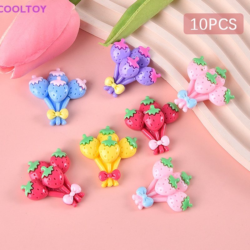 Cooltoy Set 10 Bong Bóng Dâu Tây Màu Sắc Ngọt Ngào Bằng Nhựa Resin Trang Trí Điện Thoại