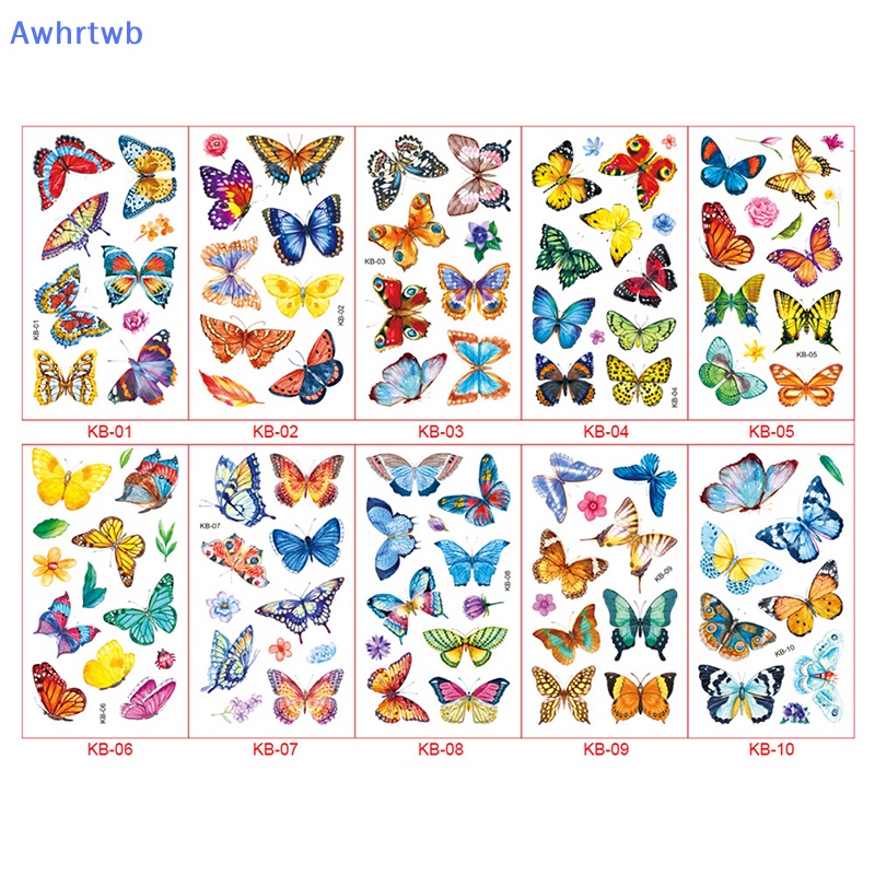 Set 10 Hình Xăm Dán Chống Thấm Nước Hình Bướm Nhiều Màu Sắc Dễ Thương Cho Bé Mới