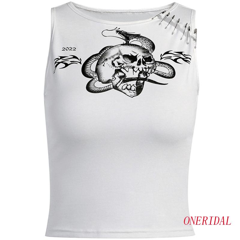 Áo Croptop Ôm Dáng In Họa Tiết Phong Cách Punk Dễ Phối Đồ Cho Nữ