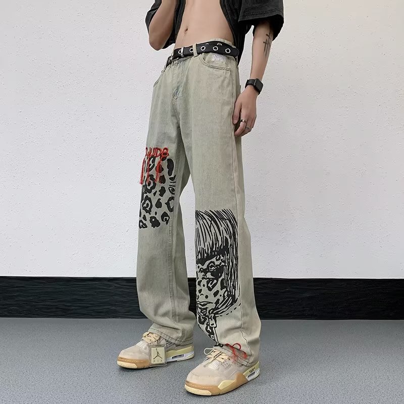 Quần jean ống suông thêu họa tiết graffiti quần jean nam phong cách đường phố quần bò nam chất lượng cao quần jean ống đứng thời trang quần bò ống rộng xu hướng quần jean baggy unisex quần hiphop bông hoa quần jean nữ