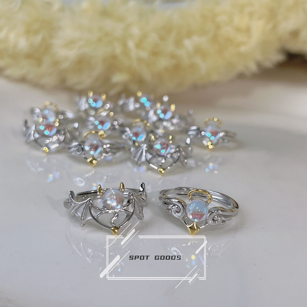 Nhẫn Cặp Đôi Thiên Thần Và Quỷ Đá Mặt Trăng Sang Trọng Làm Quà Tặng Ngày Của Người Lớn