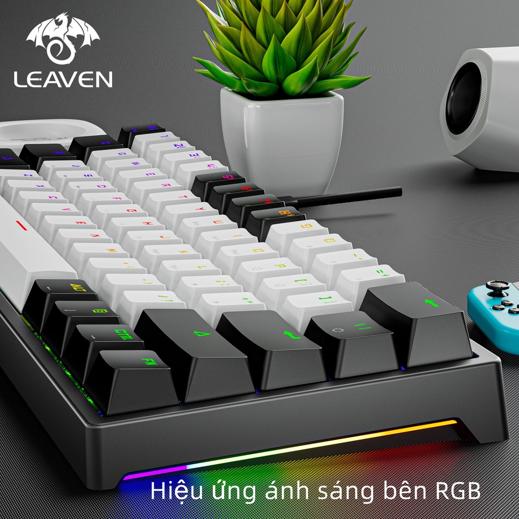 Bàn phím cơ gaming LEAVEN K620 Led RGB 61 phím blue swith có Hotwap chơi game, dùng văn phòng bảo hành 12 tháng