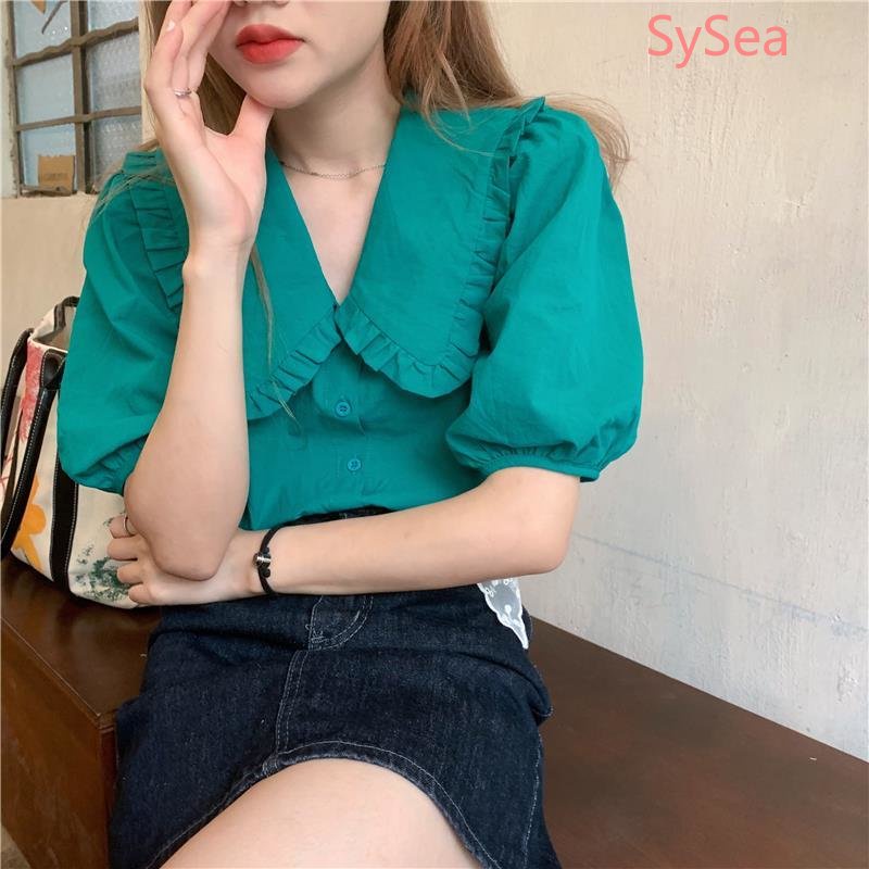 Áo Kiểu Tay Phồng Cổ Búp Bê Phong Cách Retro Pháp Cho Nữ