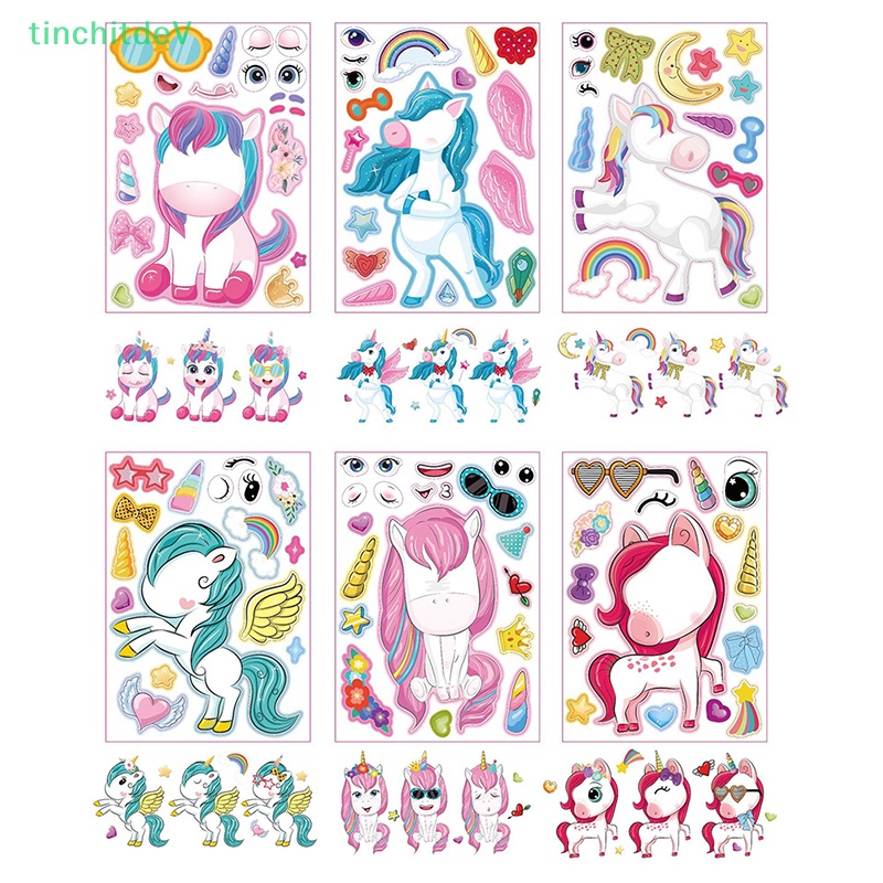 Bộ 6 Miếng Dán Hình Kỳ Lân Màu Hồng Dễ Thương Dùng Trang Trí DIY