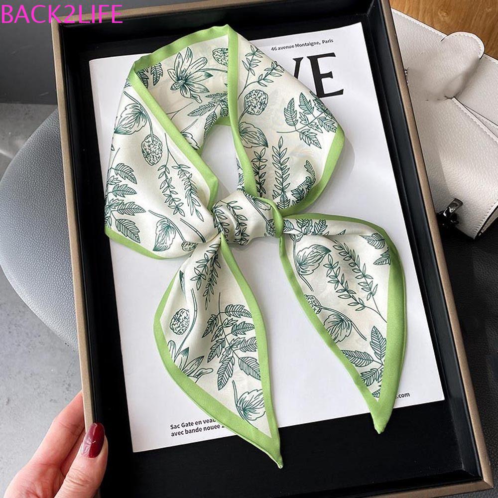Khăn Quàng Cổ Lụa Satin In Họa Tiết Hoa Lá Thanh Lịch Dễ Phối Đồ Cho Nữ 2life