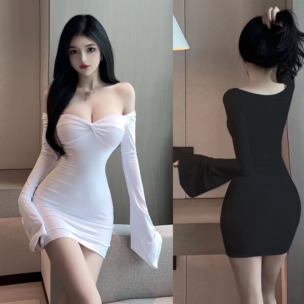 👗LILIS👗Đầm Tay Loe Dài Hở Vai Dáng Ôm Thời Trang Dành Cho Nữ