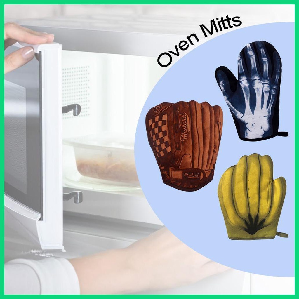 Găng Tay Cotton Dày Dặn Chịu Nhiệt Độ Cao In Họa Tiết 3D Tiện Dụng Cho Nhà Bếp