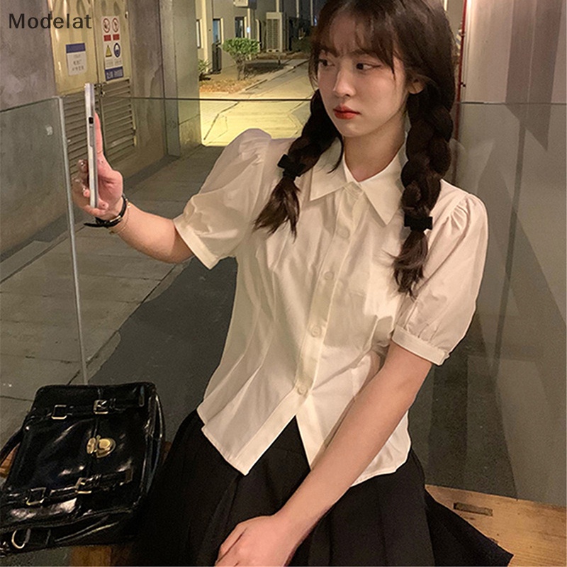 Áo Kiểu MFC Tay Ngắn Phồng Màu Trơn Đơn Giản Thời Trang Mùa Hè Cho Nữ
