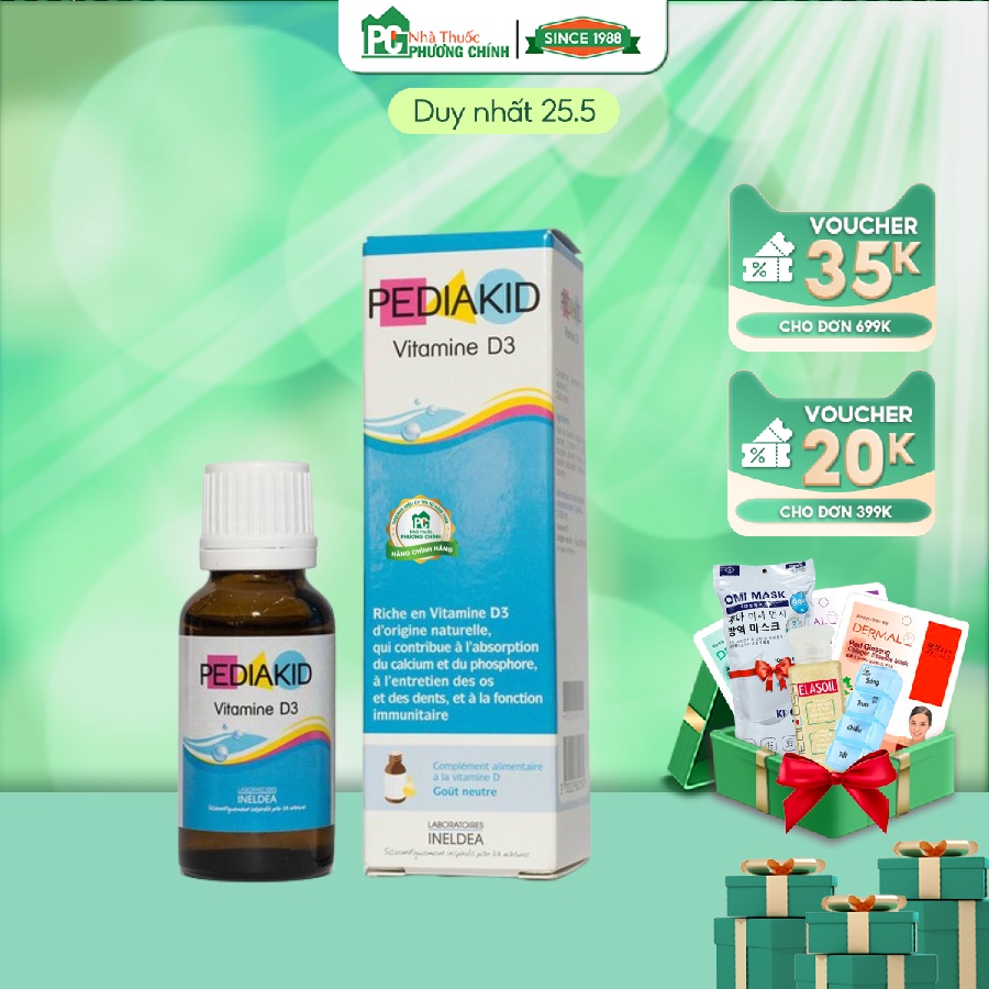 Vitamin D Cho Bé Pediakid Vitamin D3 - Tăng Cường Hấp Thu Canxi, Phòng Chống Còi Xương Và Tăng Sức Đề Kháng (Chai 20ml)