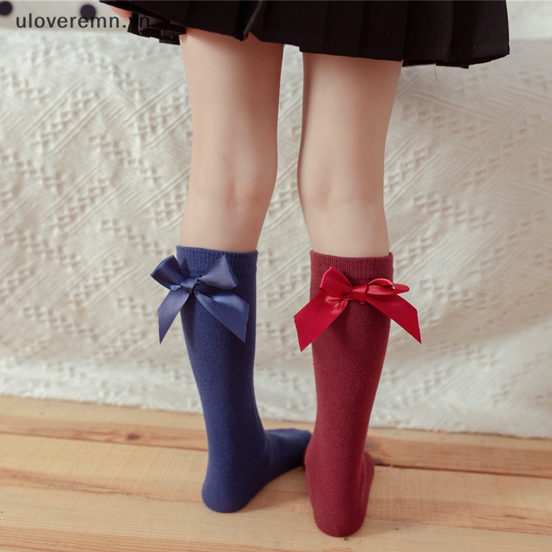 1 Đôi Tất Cotton Mềm Cao Đến Đầu Gối Chống Muỗi Thoáng Khí Đính Nơ