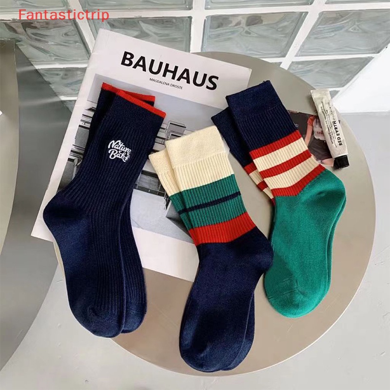 [Fantastictrip] Vớ Thể Thao Cotton Mỏng Thoáng Khí Thêu Sọc Xanh Lá Thời Trang Hip Hop Đơn Giản Thoải Mái Cho Unisex / Trường Học /