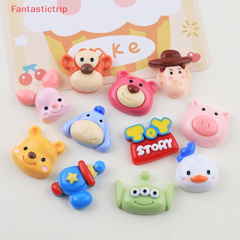 [Fantastictrip] Set 10 Kẹp Tóc Resin Hình Động Vật Hoạt Hình Dễ Thương Keo Dán Trang Sức / Điện Thoại DIY