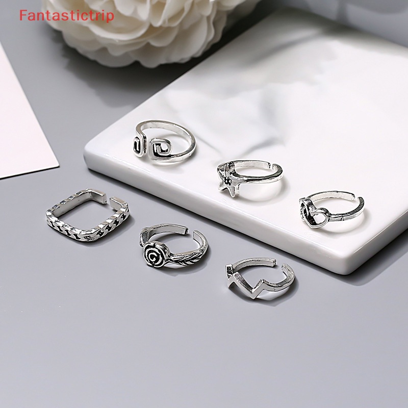 Set 6 Nhẫn Hợp Kim Hoạ Tiết Gợn Sóng Có Thể Điều Chỉnh Kích Cỡ Dành Cho Nữ