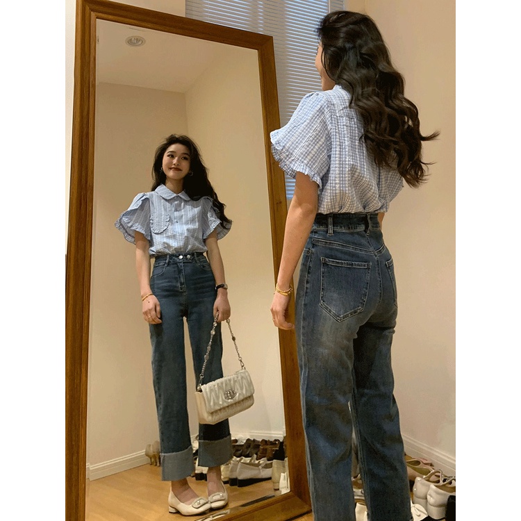 Áo Sơ Mi Tay Ngắn Dáng Rộng Cổ Polo Họa Tiết Kẻ Sọc Thời Trang Mùa Hè Mới Cho Nữ