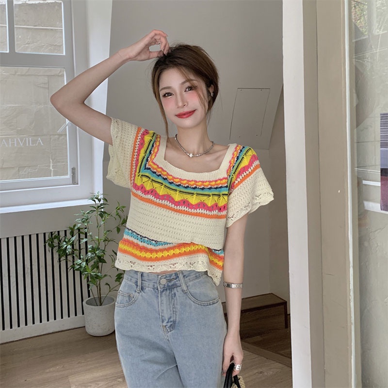 Áo Thun Dệt Kim In Họa Tiết Thời Trang Hàn Quốc