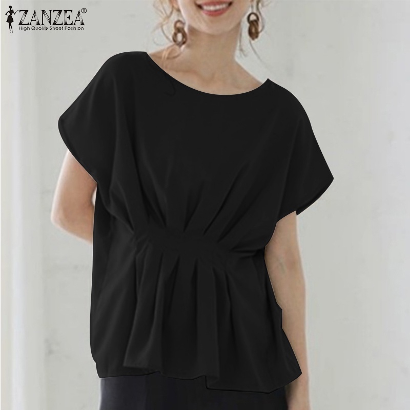 Zanzea Áo Thun Nữ Ngắn Tay Cổ Tròn Form Rộng Màu Trơn Phong Cách Hàn Quốc