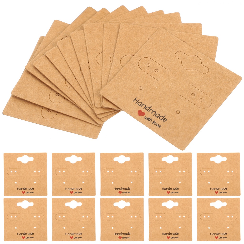 Set 100 Tấm Thẻ Giấy Kraft Ba Màu Trưng Bày Trang Sức Vòng Cổ / Bông Tai