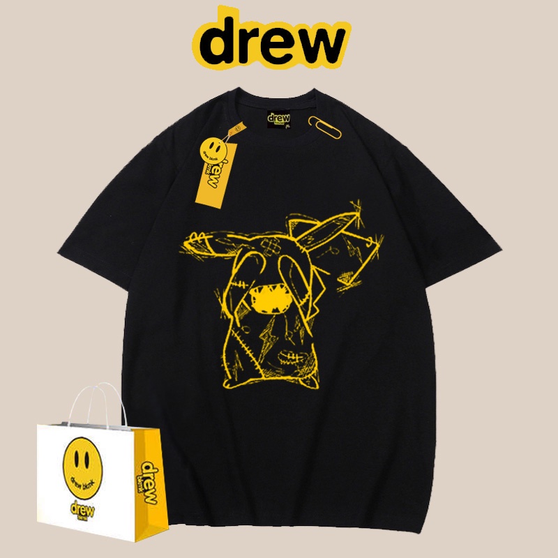 Áo Thun COTTON Tay Lỡ Dáng Rộng In Hoạt Hình Pikachu Mặt Cười Dễ Thương Cho Nam Và Nữ