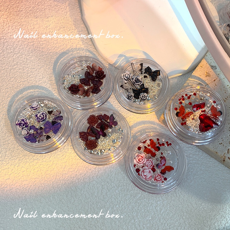 Hạt Đá Pha Lê Hình Bướm / Hoa Trà / Hoa Hồng / Đen / Đỏ Trang Trí Móng Nghệ Thuậ