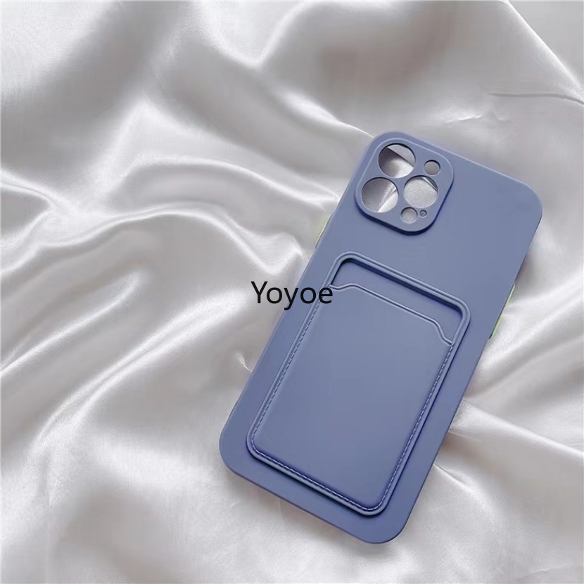 Ốp Điện Thoại Silicone Màu Trơn Dạng Ví Trượt Bảo Vệ Ống Kính Máy Ảnh Cho iPhone 14 13 11 12 Pro Max XR XS X 7 8 Plus SE