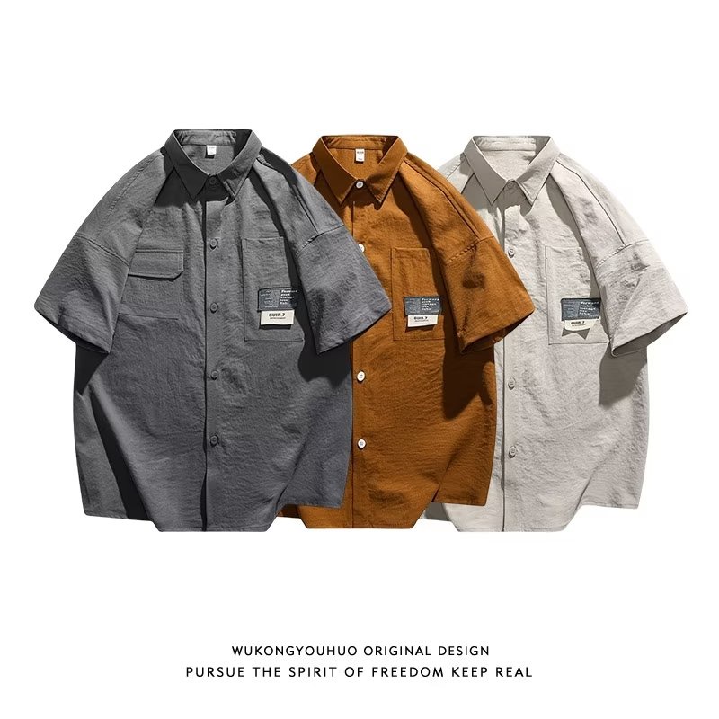 Áo Sơ Mi Tay Ngắn Dáng Rộng Phong Cách Nhật Bản Thời Trang Mùa Hè Cho Nam