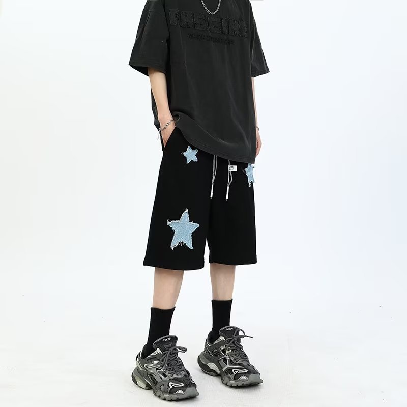 Quần Short Dây Rút Thêu Họa Tiết Ngôi Sao Phong Cách Mỹ Thời Trang Mùa Hè Cho Nam Và Nữ