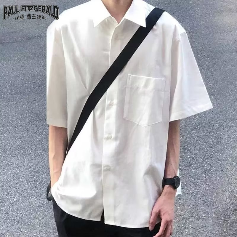 Áo Sơ Mi Lụa Tay Ngắn Màu Trắng Trơn Chống Nắng Phong Cách Nhật Bản Trẻ Trung Cho Nam