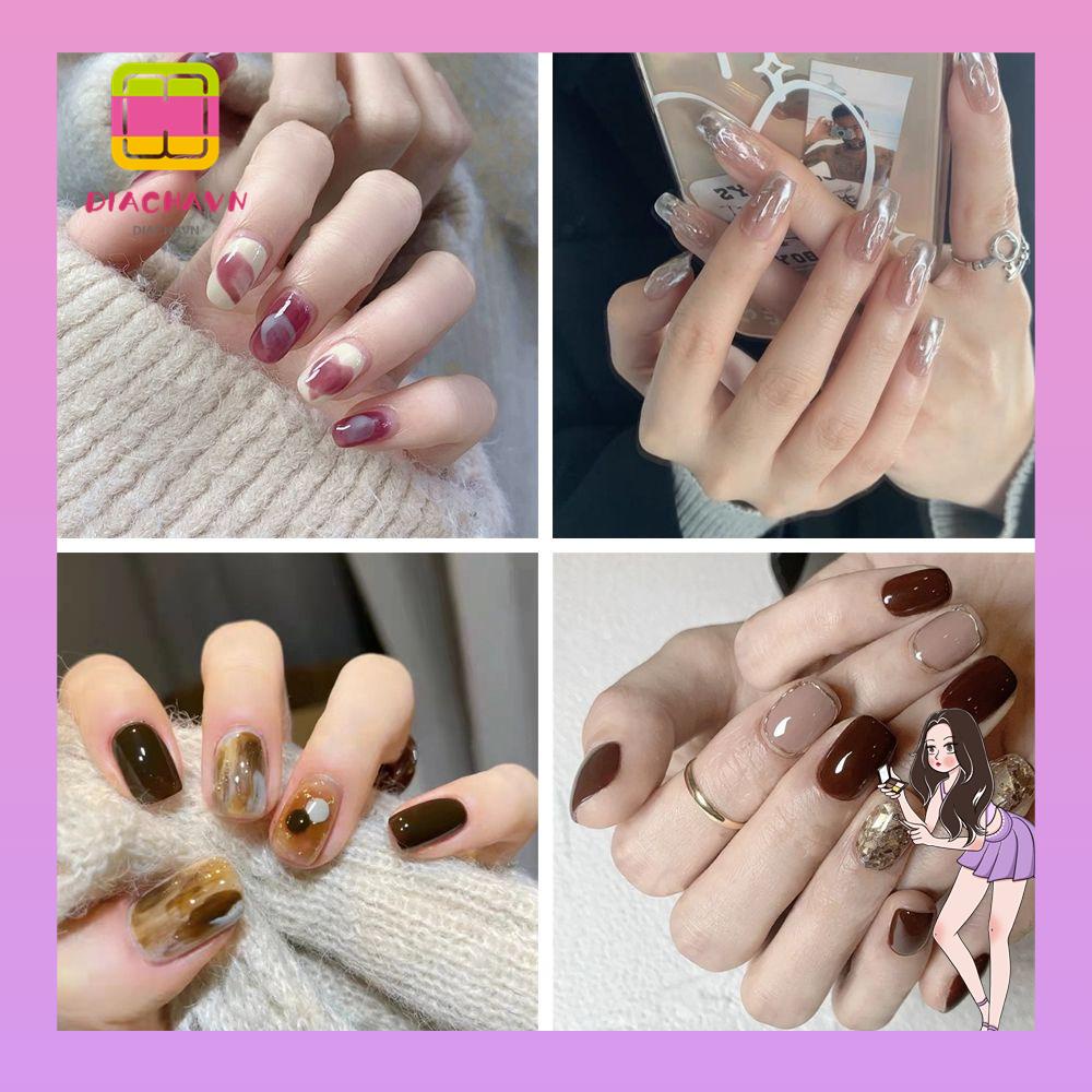 Móng Tay Giả Ngắn Hình Tròn Che Phủ Toàn Diện Phong Cách Pháp