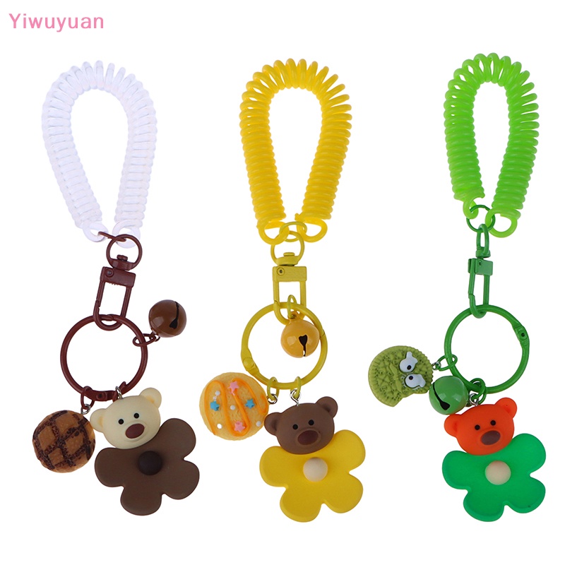 < Yiwuyuan > Móc Chìa Khóa Hình Gấu Bông Hoạt Hình Có Chuông Và Dây Lò Xo Chống Thất Lạc Phụ Kiện Túi Xách Mới