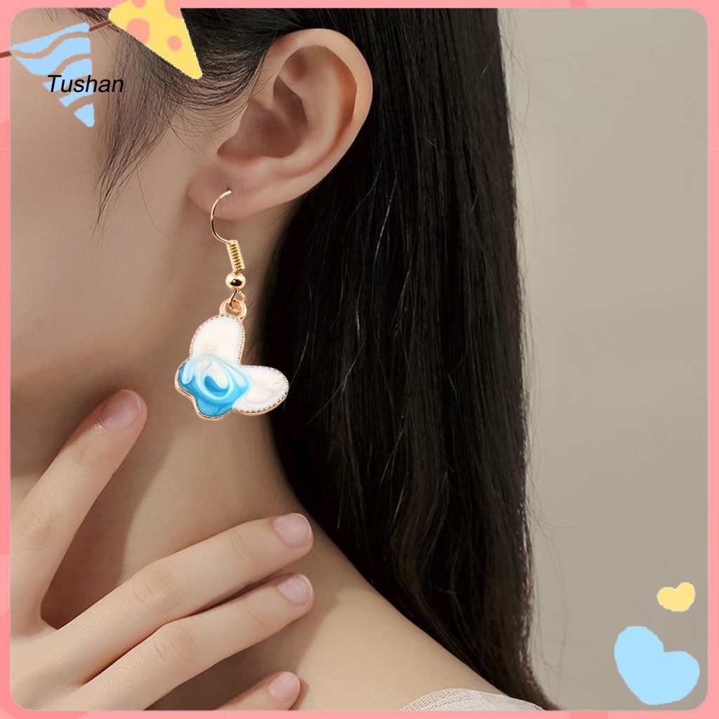 1 Đôi Bông Tai Móc Hình Bướm Vẽ Tranh Sơn Dầu Dễ Thương Dành Cho Nữ