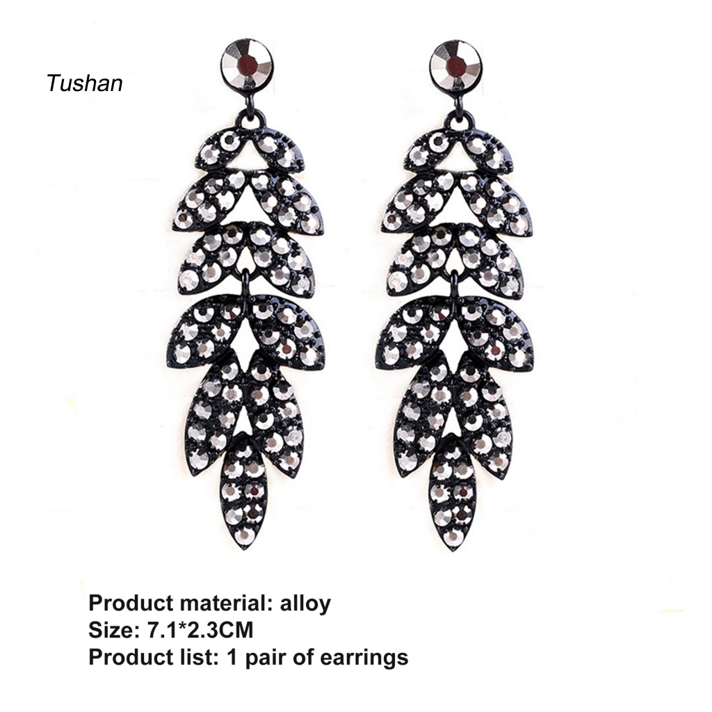 1 Đôi Bông Tai Hình Chiếc Lá Đính Đá Phong Cách Vintage Dành Cho Nữ