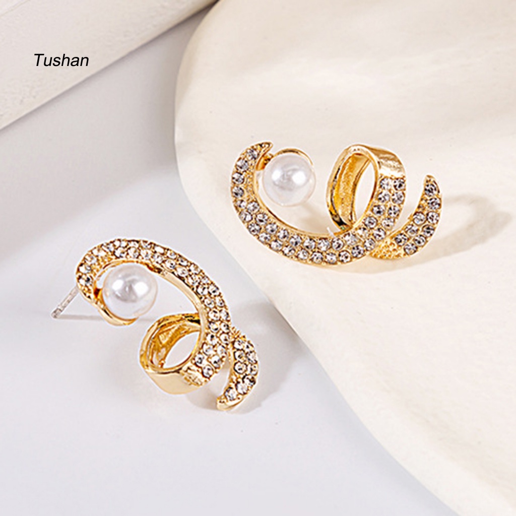 1 Đôi Bông Tai Hình Xoắn Ốc Đính Đá Lấp Lánh Thời Trang Hàng Ngày