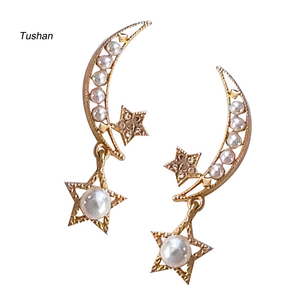 1 Cặp Bông Tai Tua Rua Hình Trăng Sao Tối Giản Cho Tiệc Tùng [Ts] 1 Cặp