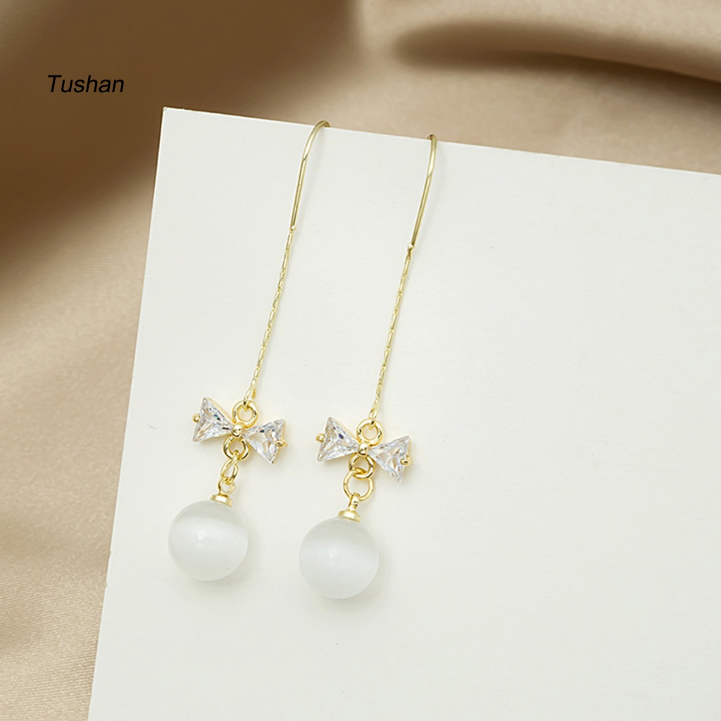 1 Cặp Bông Tai Hình Nơ Đính Đá Zircon Giả Kiểu Hàn Quốc Cho Đám Cưới [Ts] [Ts] 1 Cặp